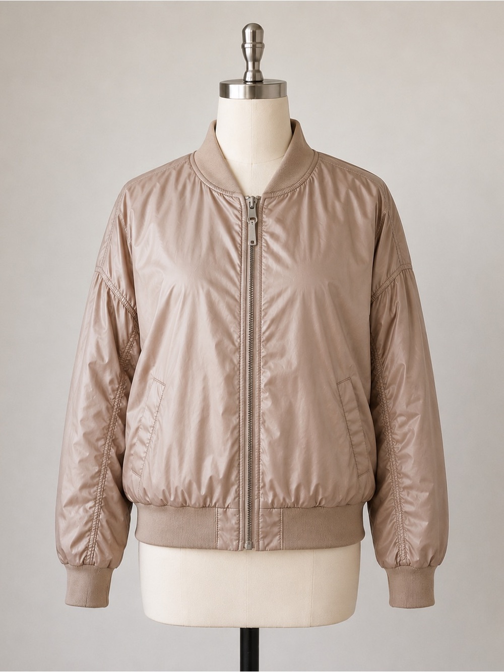 Old Navy Women’s Satin Bomber Jacket – Size L – Beige/Taupe